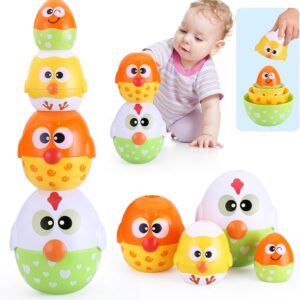 MOONTOY Montessori Toys for 1 Year Old Toddlers, 8PCS Chicken Nesting Stacking Toys for 6-12 Month, Toddler Toys for 1-3 Year Old Girls Sensory Baby Toys for 18+ Months 1st First Birthday Gift Present
