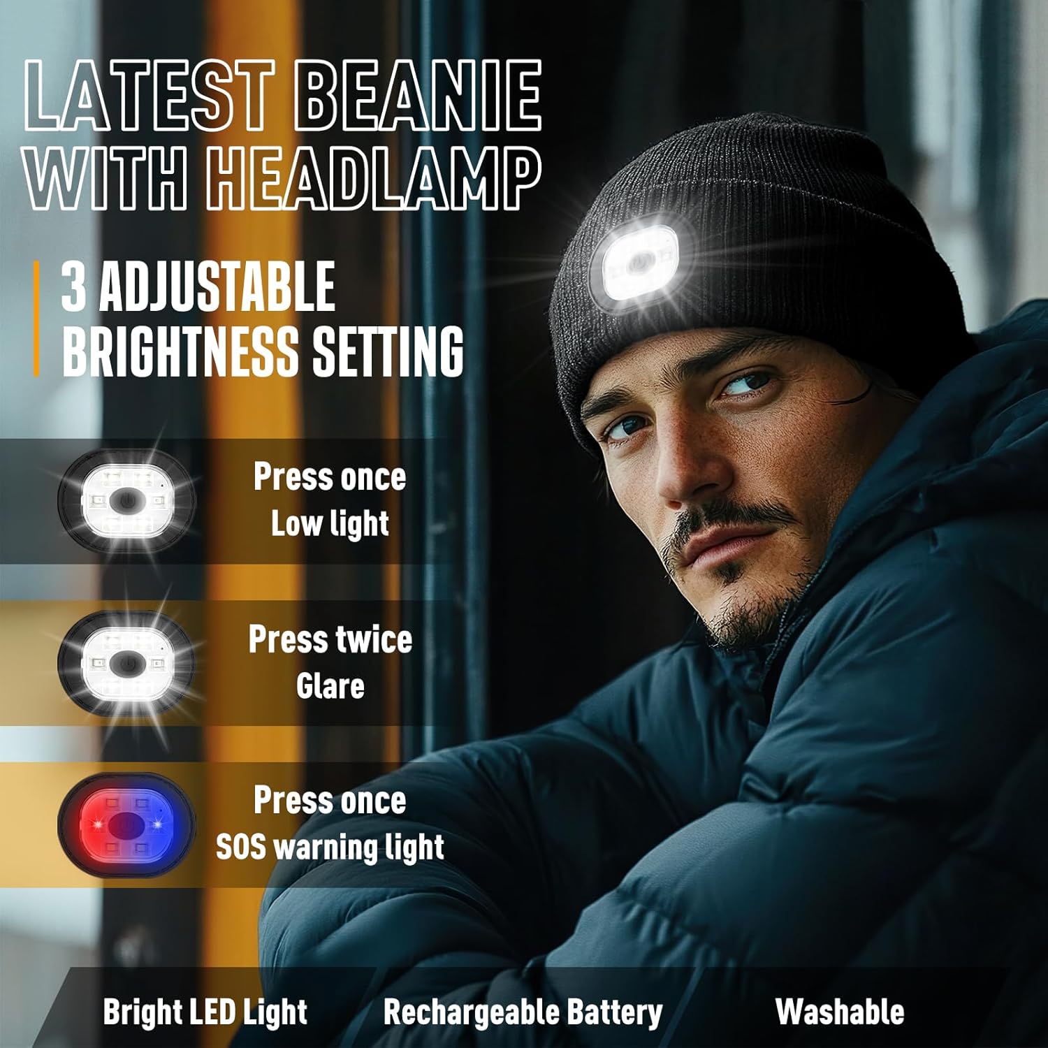 KEZKALS Gifts for Men Women, Valentines Gifts for him/her, USB Rechargeable Beanie Hat with LED Light, Birthday Dad Gifts for Men Who Have Everything, Mens Valentines Gifts, Father's Day Gifts - Image 4