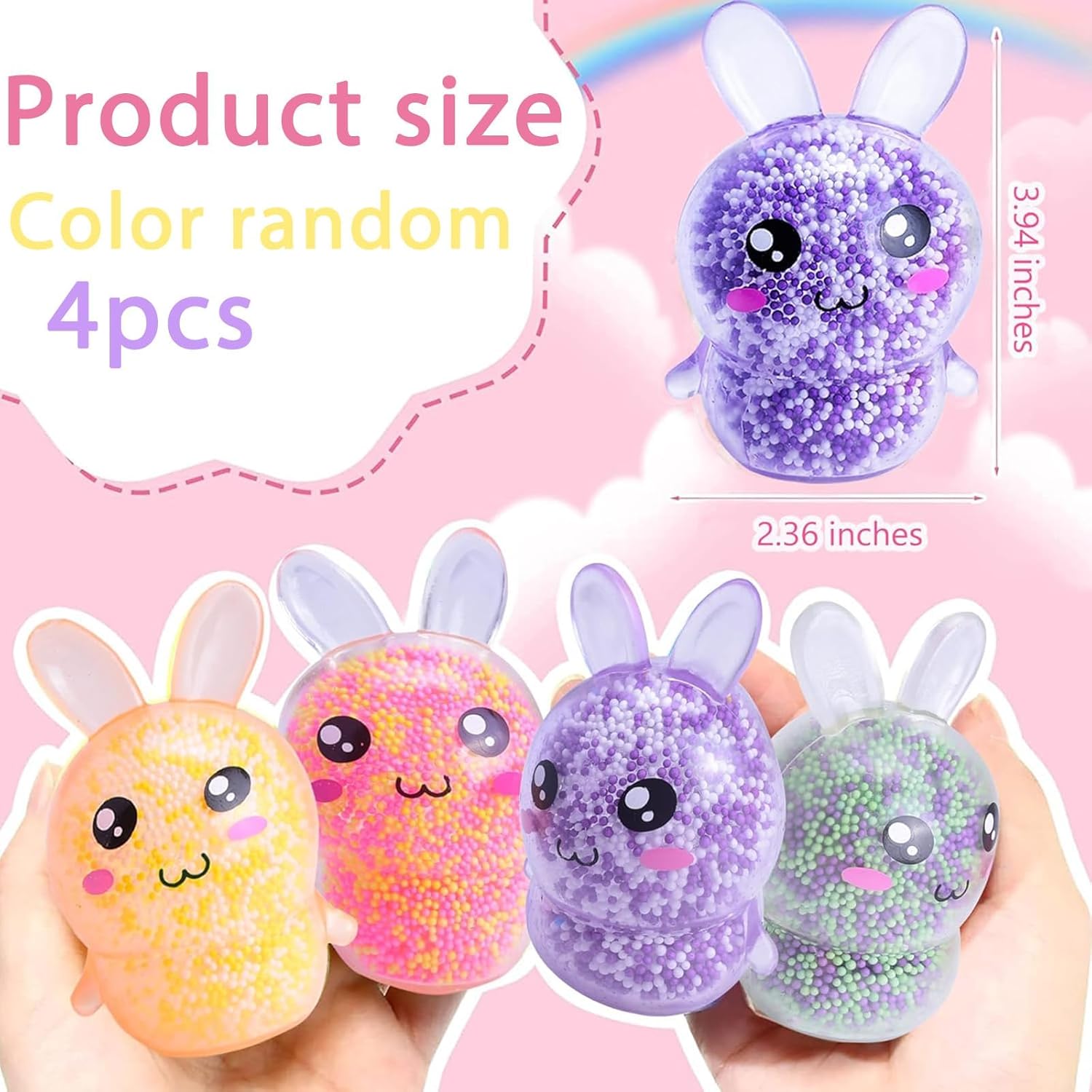4PCS Easter Bunny Stress Balls Toy, Easter Gifts for Kids, Easter Basket Fillers, Rabbit Squeeze Toy for Adults and Children,Relieve Work Anxiety, Exercise Hand Flexibility - Image 2