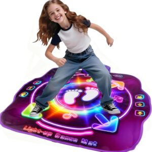 AmyBenton Dance Mat for Girls, Kids Dance Mat with Wireless Bluetooth, Light Up Music Dance Pad -5 Game Modes, Christmas Birthday Musical Dancing Toy Gifts for 4 5 6 7 8 9 10 11 12 Year Old Girls Boys