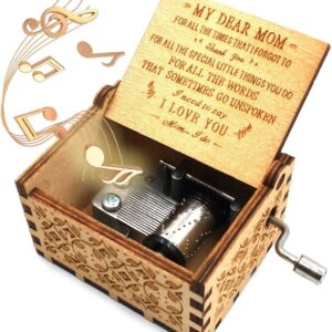 CAMKONG Mom’s Wooden Music Box, You Are My Sunshine, a Gift from Daughter and Son to Mom, Vintage Laser Engraved Hand Crank Wooden Music Box, Antique Gift for Mom, Birthday, Mother’s Day