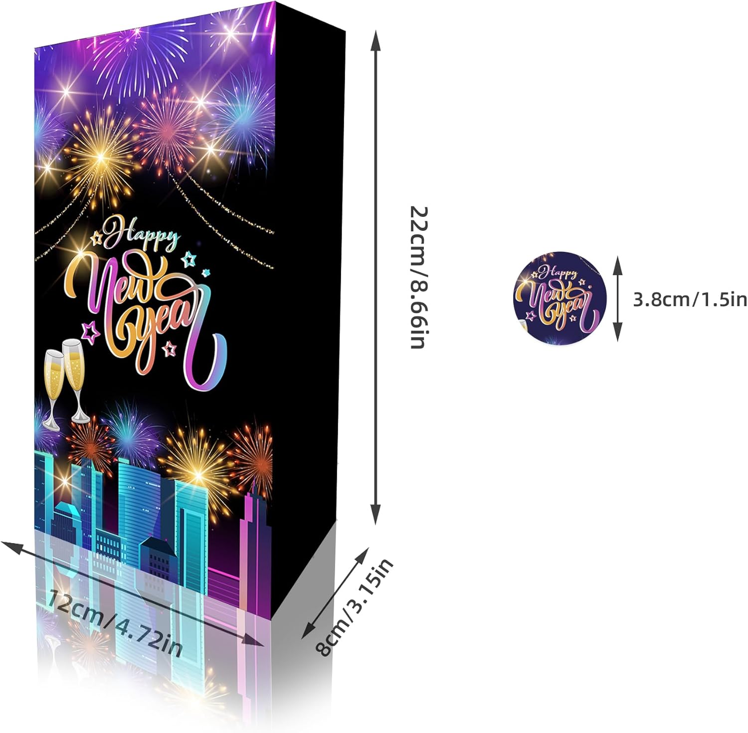 DPKOW New Years Eve Party Supplies 2026, 12pcs Colorful New Year Party Gift Bags Happy New Year Decorations 2026 New Years Eve Party Favor Bags Treats New Year Present Bags with Label Stickers - Image 2