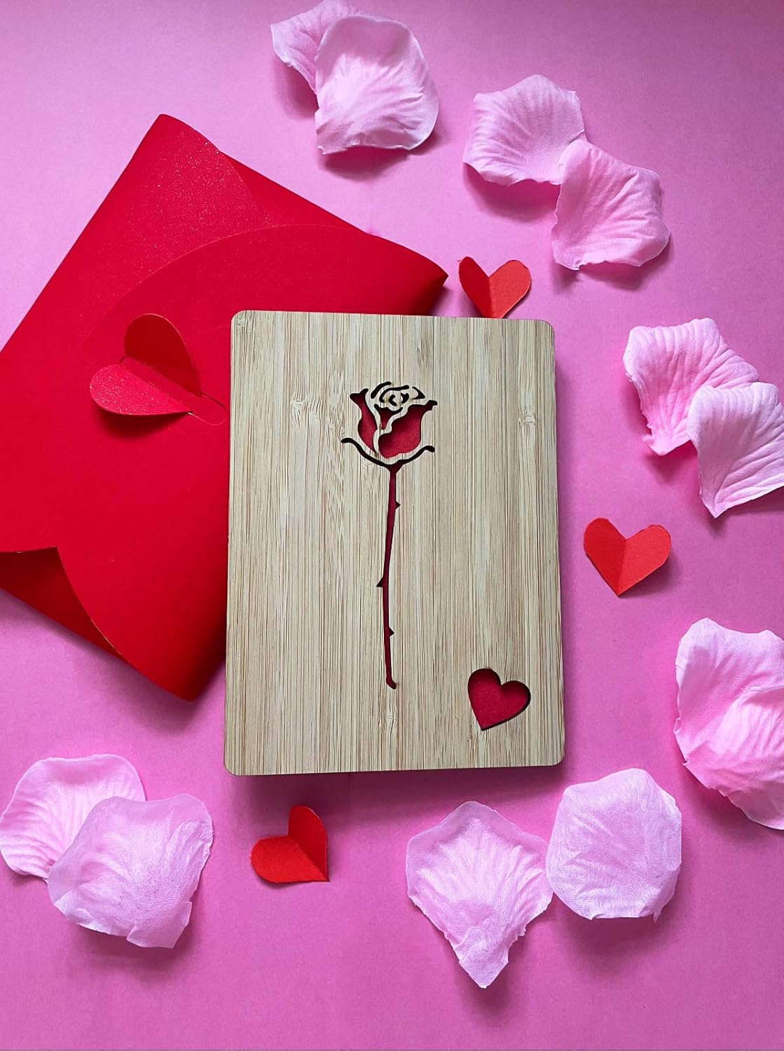 Romantic Red Rose Love Card, Wooden Romantic Card for Valentines Day,Anniversary, Wedding, Birthday, for Her, Him, Wife, Husband, Girlfriend, Boyfriend Gift - Image 2