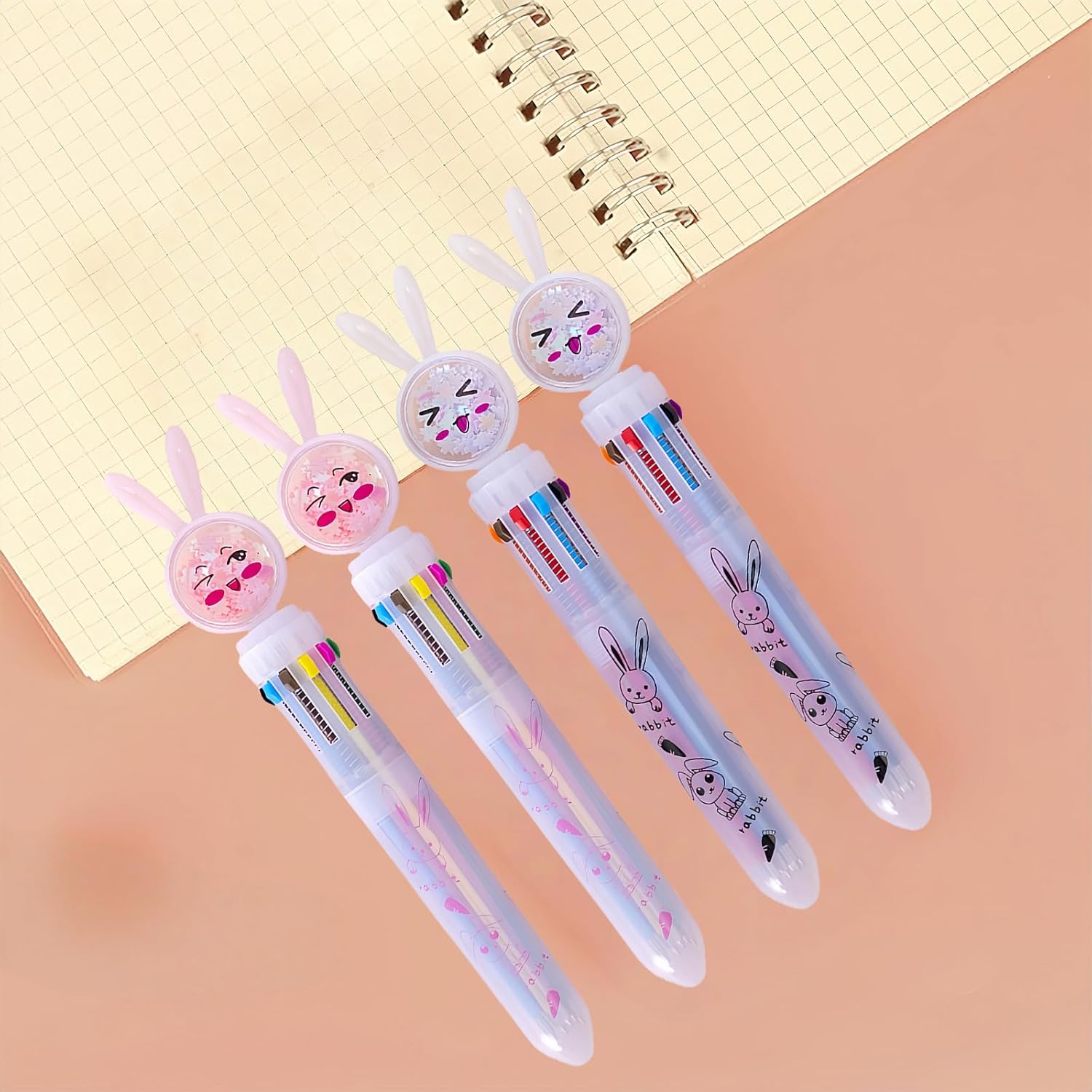 Multi Coloured Pens All in One, 4Pcs 10 in 1 Retractable Ballpoint Pens Back to School Gift Cartoon Animals Ballpoint Pens 0.5 mm Bunny Rabbit Easter Party Favors - Image 6