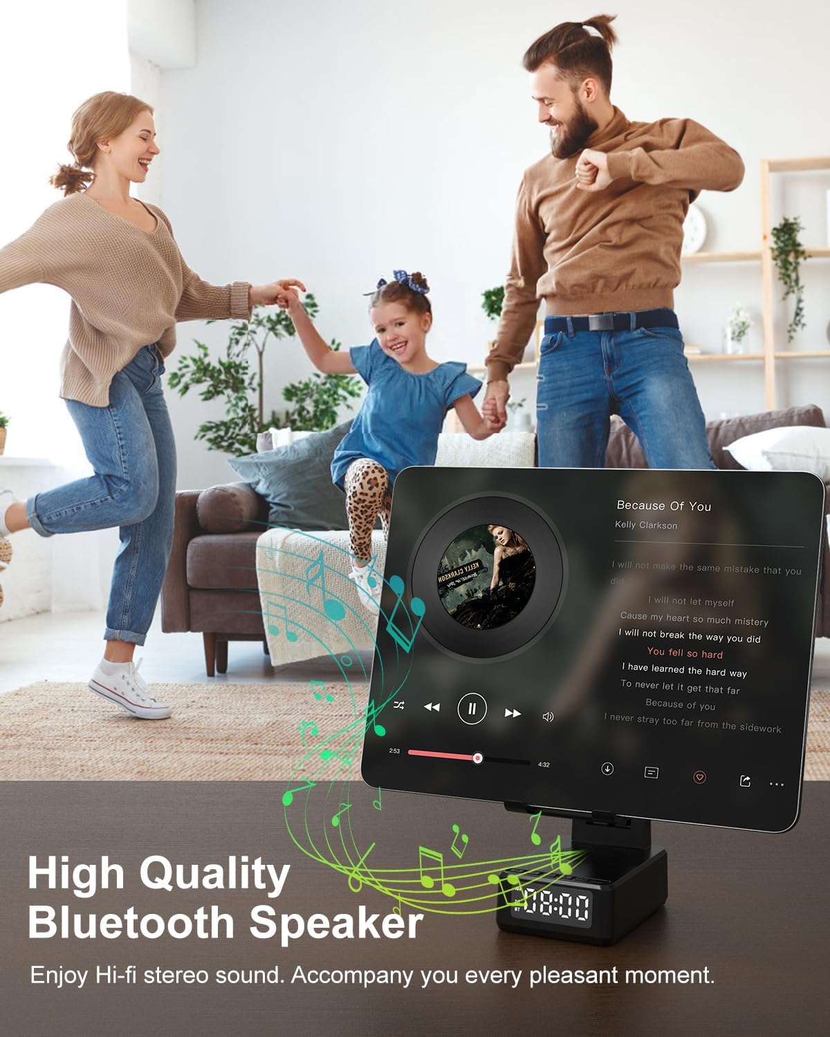 Birthday Gifts for Men Women, Bluetooth Speaker with Wireless Charger & Phone Stand, Gifts for Him, Foldable Angle & Height Stand with Alarm Clock, Ideal for Dad Mom, Tech Gadget Stocking Fillers - Image 7