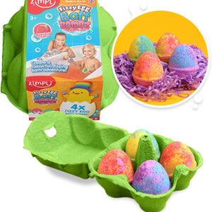 ZIMPLI – 4 x Fizzy Egg Baff Bombz, Alternative to Chocolate Treats, Bath Bombs Gift Set, Moisturising, Easter Gift for boys girls 4 5 6 7 8 9