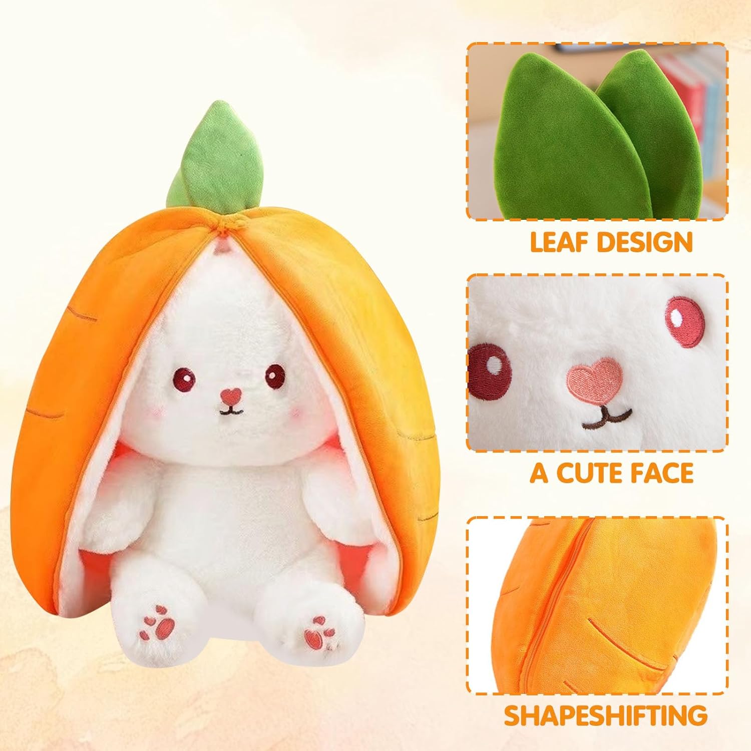 MUNSKT 2024 New Rabbit Muppet Toys,Soft Plush Toy 25cm Carrot Strawberry Plushies Doll with Zipper Decoration for Birthday Easter Valentines,Rabbit Plush for Girls Boys Children's Day Gifts (Yellow) - Image 3
