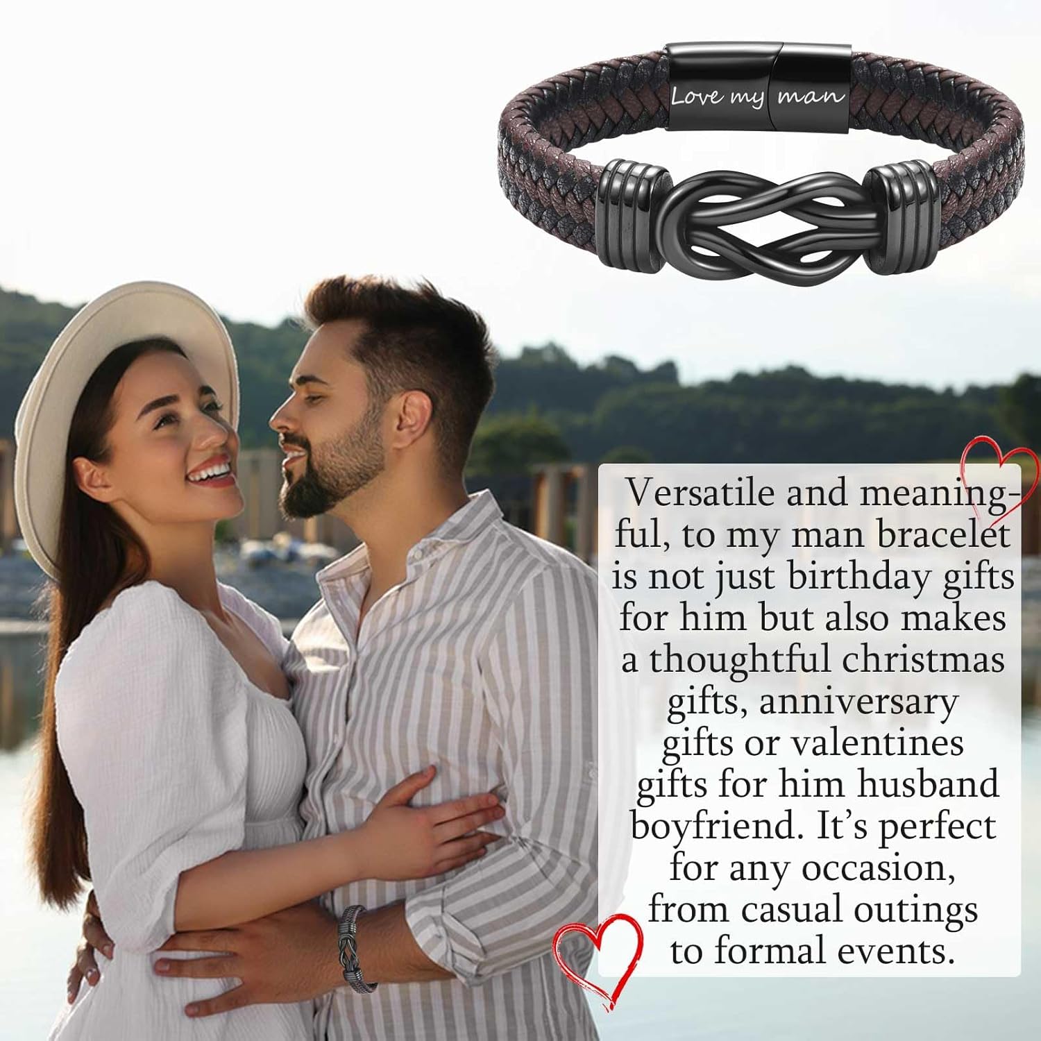 Gifts for Dad Husband Boyfriend Brother Son, Engraved Leather Bracelet Gifts for Nephew Grandson, Birthday Gifts Valentines Gifts Christmas Gifts for Men Teenage Boys - Image 5