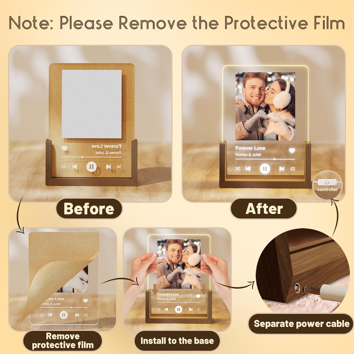 Personalised Spotify Photo Frame - Customised Acrylic Plaque Night Lights, Anniversary Birthday Gifts for Him, Valentines Gifts for Her Girlfriend Boyfriend Couples Husband Wife Women Men - Image 3