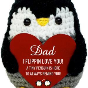 Fathers Day Dad Gifts from Daughter Son Wife, Handmade Crochet Mini Penguin Birthday Gifts for Dad Bonus Step, Funny I Love You Gift for Dads Birthday Father‘s Day Emotional Positive Small Cute Decor