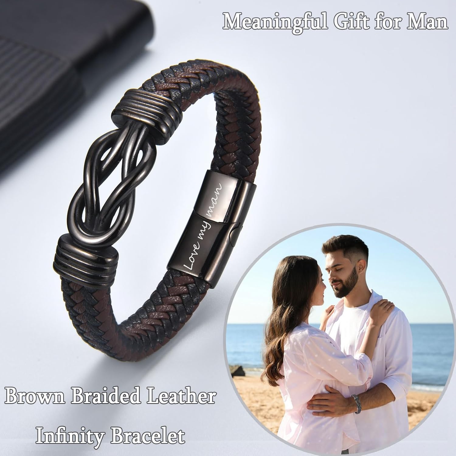 Gifts for Dad Husband Boyfriend Brother Son, Engraved Leather Bracelet Gifts for Nephew Grandson, Birthday Gifts Valentines Gifts Christmas Gifts for Men Teenage Boys - Image 2