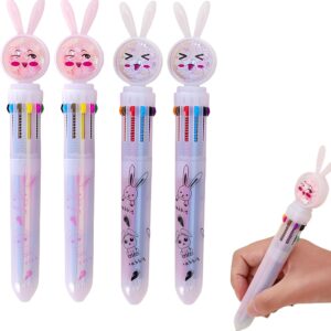 Multi Coloured Pens All in One, 4Pcs 10 in 1 Retractable Ballpoint Pens Back to School Gift Cartoon Animals Ballpoint Pens 0.5 mm Bunny Rabbit Easter Party Favors