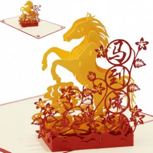 Chinese New Year Cards 2026 Year’s of The Horse 3d Pop Up Greeting Card Chinese New Year Gift Card Party Favors Supplies for Kids Family Friends Spring Festival Ceremony Indoor Office