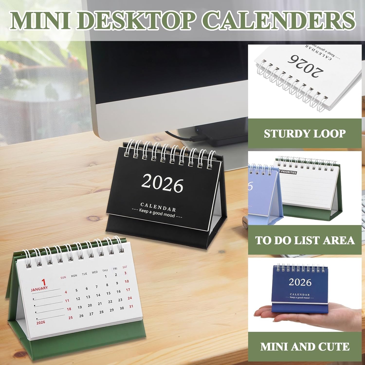 6 Set 2026 Mini Desk Calendar with Cards Gift Bags Sep 2025 to Dec 2026 16 Monthly Standing Flip Small Desktop Calendar Portable for Home Office Study Plans New Years Gifts - Image 4
