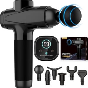 Massage Gun Deep Tissue – Father’s Day Gifts, Muscle Massage Gun,Quiet Professional Handheld 30 Speeds Massager,6 Massage Heads with Type-C Charging, Portable Fascial for Muscle Pain Relief