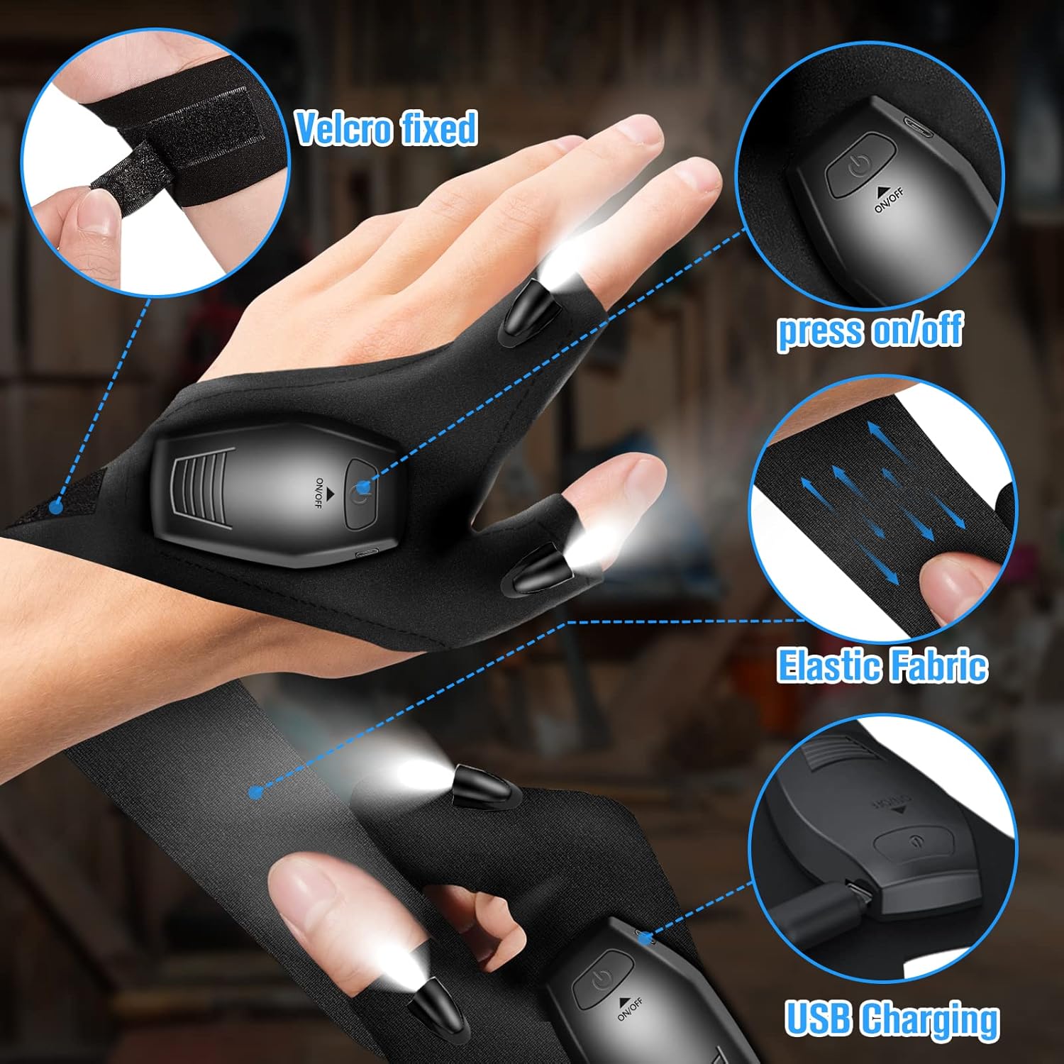 Hinshark Gifts for Men, LED Gloves with Lights for Fishing Gifts for Men, Valentines Gifts for Him, Birthday Gadgets Mens Gifts for Dad Men, Mens Valentines Gifts, Dad Gifts for Fathers Day - Image 2