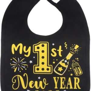 DPKOW Black Gold My 1st New Year Bib 2026 New Years Eve Party Accessories, Baby’s First Christmas Holiday Gifts Unisex, 2026 Girls Boys 1st Outfit Costume Accessories