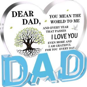 Gifts for Dad, Dad Christmas Gifts – Acrylic Heart Dad Plaque 3.9 × 3.7 × 0.4inch, Christmas Gifts for Dad from Daughter, Son, Dad Birthday Gifts, Fathers Day, Birthday, Stepfather, Best Dad Gifts
