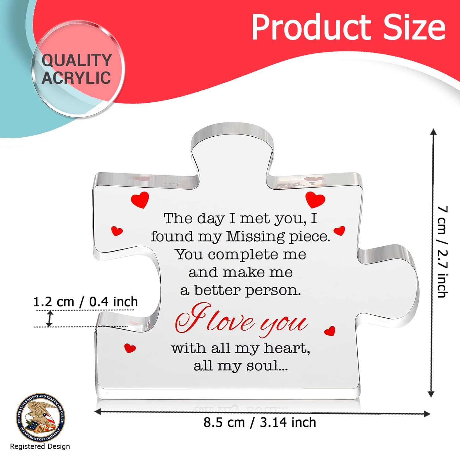 Valentines Gifts for Him, Her - 3.35"x 2.76" Acrylic Puzzle Stand with Printed Message - Birthday, Wedding for Boyfriend, Girlfriend - I Love You Presents for Husband, Wife - Image 3