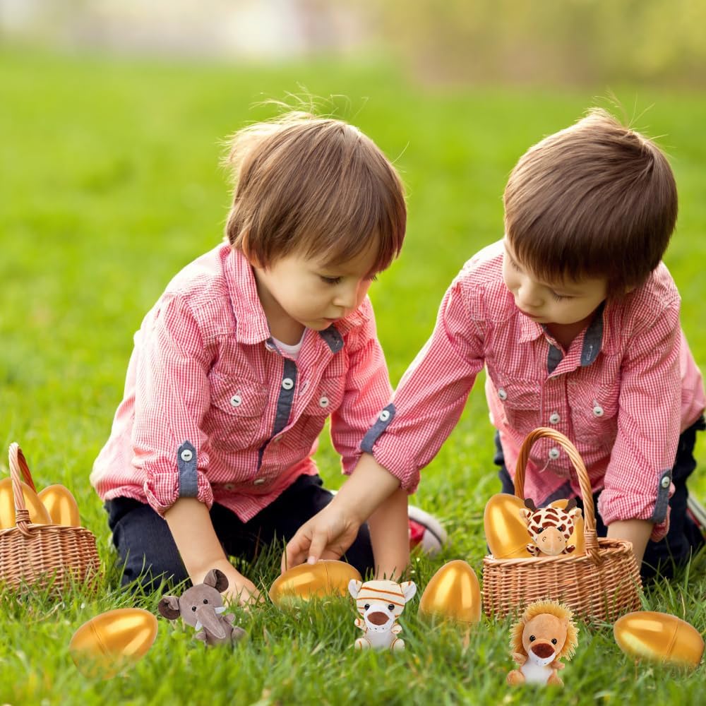 Gold Filled Easter Eggs, 6pcs Cute Animal Plush Toys Prefilled Gold Plastic Easter Egg Surprise Gift for easter Basket Stuffers Party Favors Egg Hunt for Kids - Image 7