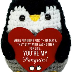 Gifts for Her from Husband, Handmade Crochet Emotional Mini Funny Penguin, Romantic Birthday Wedding Anniversary Valentines Gifts for Women, Wife, Small Cute Decor Present for Her