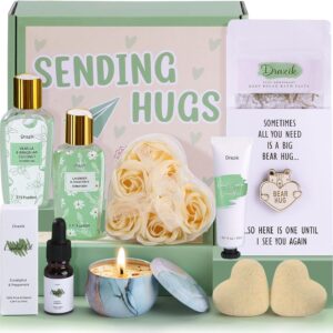 Sending Hugs Pamper Gifts Box for Women, Hug in a Box Care Package for Her with Pocket Hug Token, Relaxation Bath Gifts Set Thinking of You Birthday Gift for Women Friends Bestie Sister