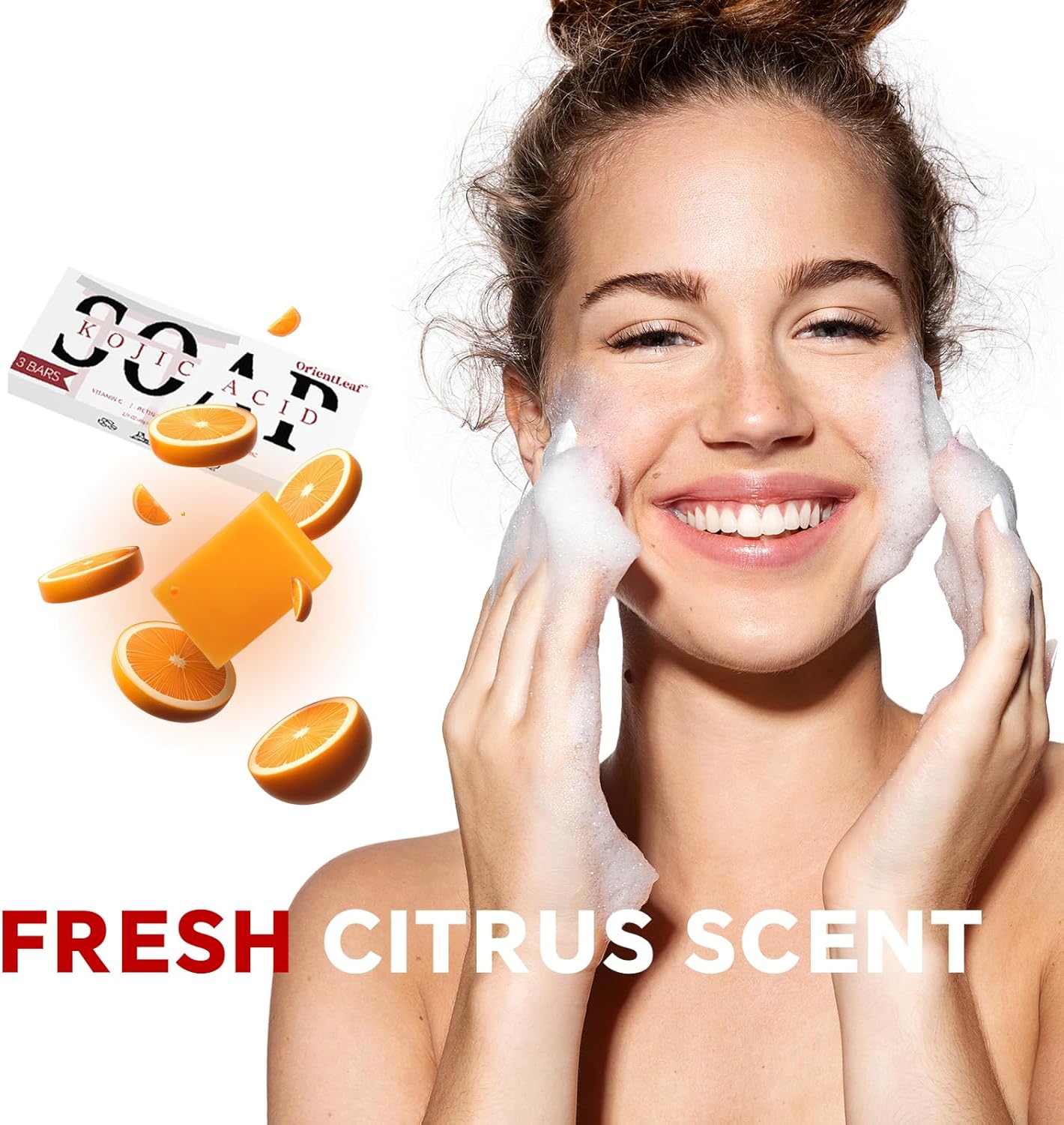 Kojic Acid Soap, Turmeric Soap Bar for Dark Spots, Fresh Citrus Scent, Gentle for Face and Body with Vitamin C, Shea Butter, Retinol, Olive Oil, Collagen (3 PACK) - Image 7