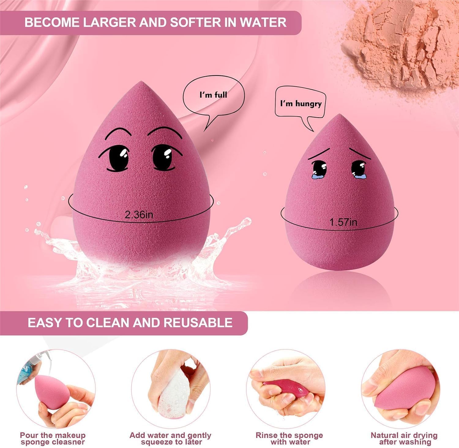 DUAIU 4 Pack Beauty Blender Foundation Sponges Set 4 Color, Latex Free with 1 Sponge Holder Case for Liquid Foundation Powder Sunscreen and Cream - Image 4