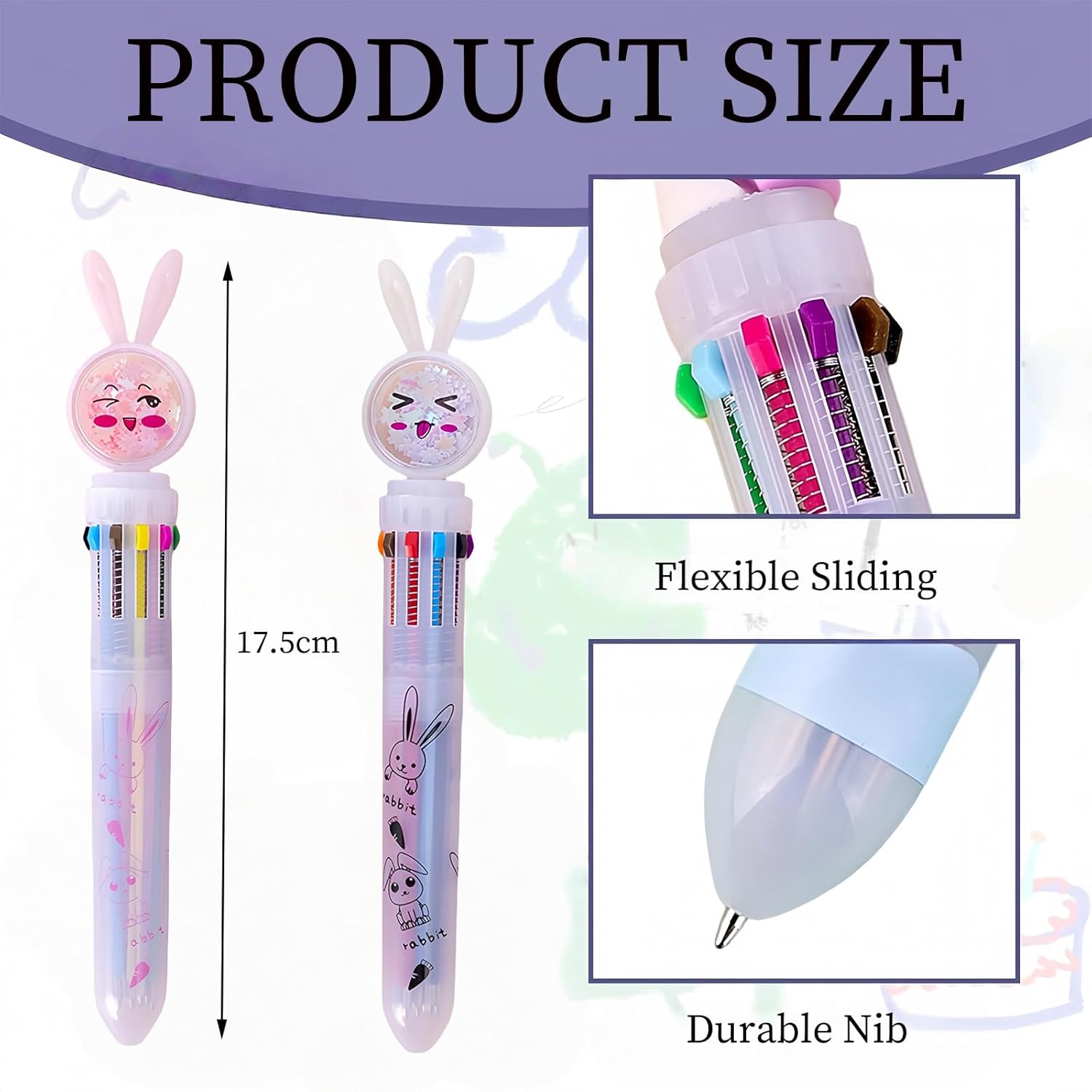 Multi Coloured Pens All in One, 4Pcs 10 in 1 Retractable Ballpoint Pens Back to School Gift Cartoon Animals Ballpoint Pens 0.5 mm Bunny Rabbit Easter Party Favors - Image 2