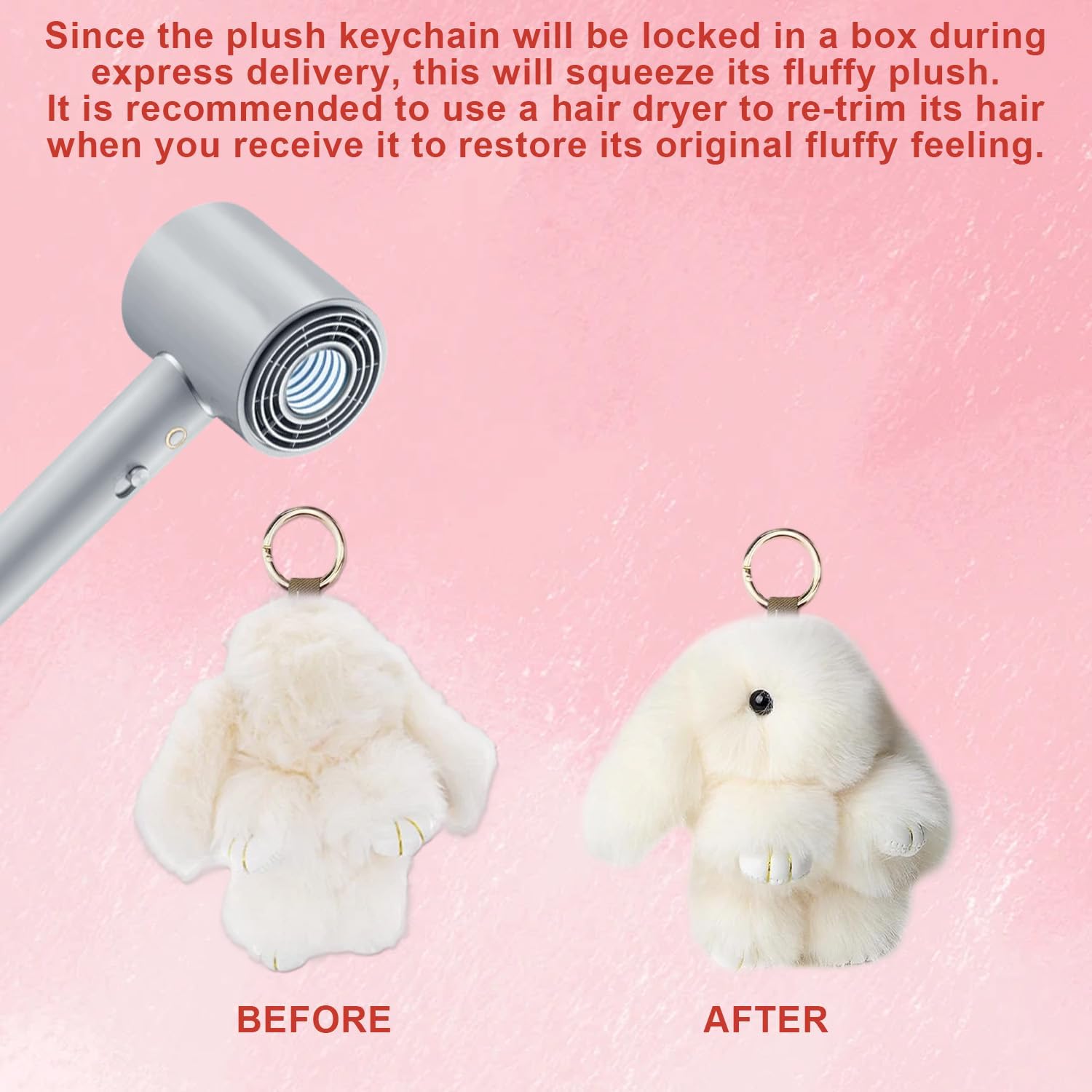 Bunny Keyring, Plush Rabbit Keyring with Tin, Fluffy Bunny Keyrings, Keychain Gifts for Women Girls Birthday Holiday, Stress Relief Decorative Pendant Car Mirror Hanging - Image 6