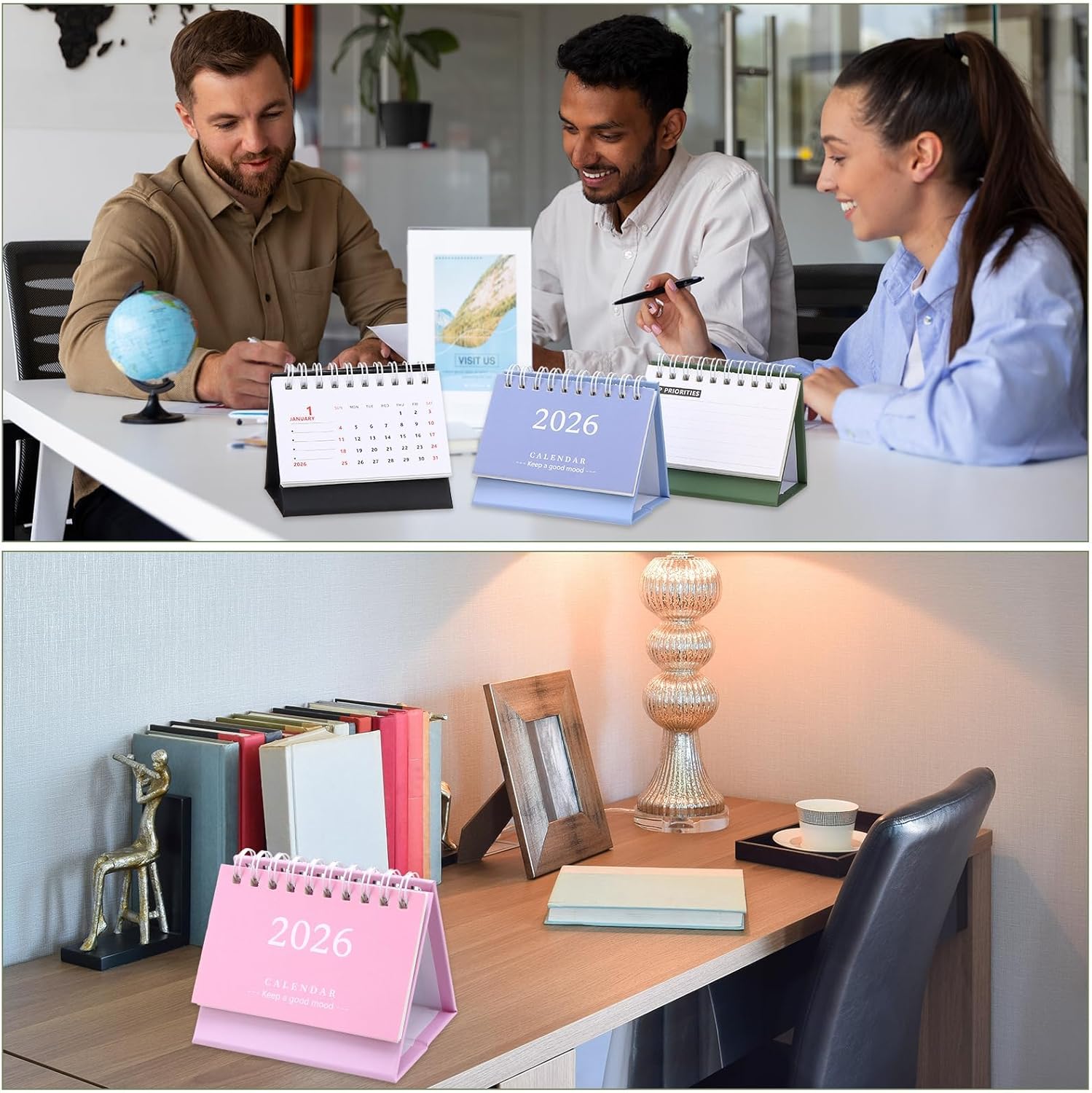 6 Set 2026 Mini Desk Calendar with Cards Gift Bags Sep 2025 to Dec 2026 16 Monthly Standing Flip Small Desktop Calendar Portable for Home Office Study Plans New Years Gifts - Image 6