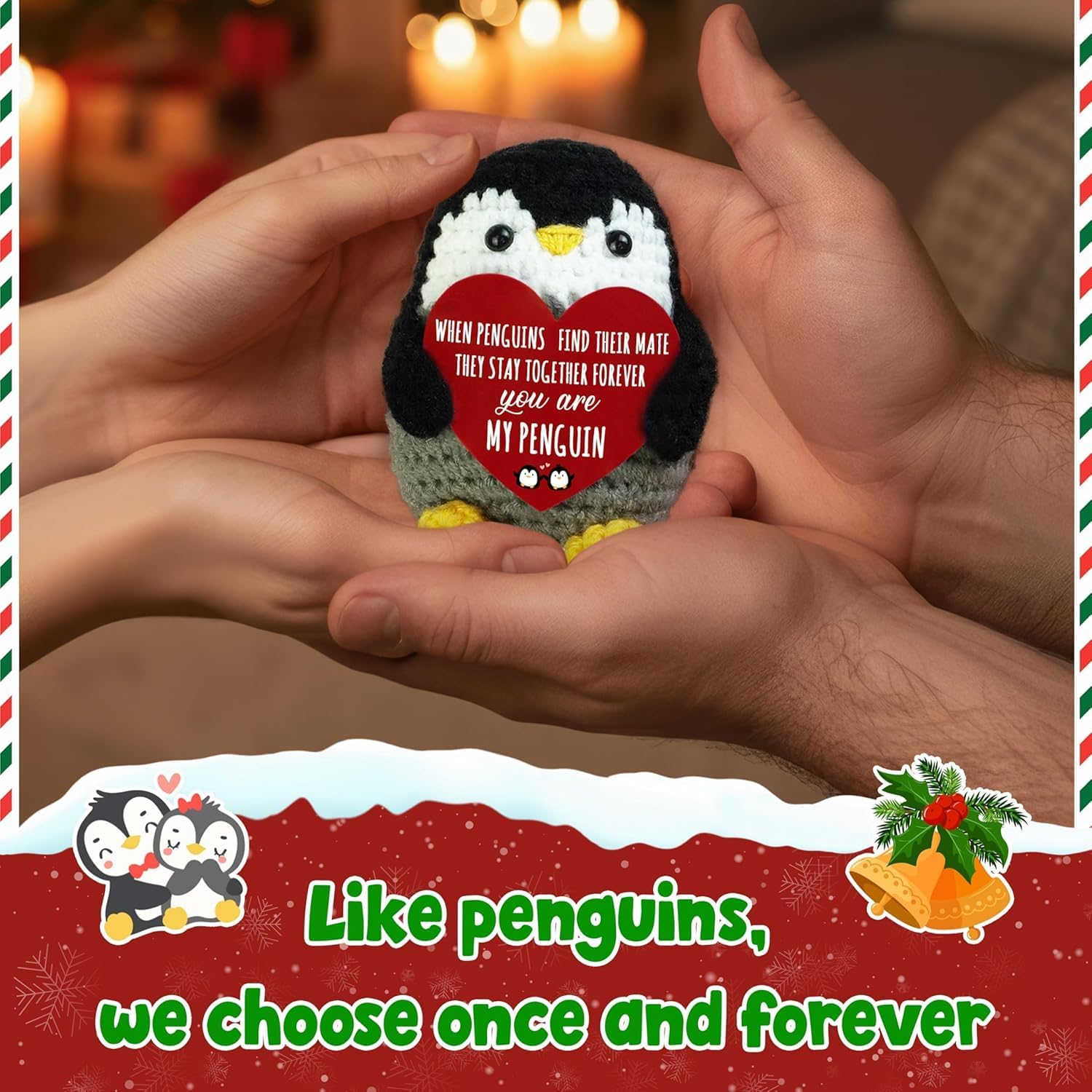 Gifts for Her from Husband, Handmade Crochet Emotional Mini Funny Penguin, Romantic Birthday Wedding Anniversary Valentines Gifts for Women, Wife, Small Cute Decor Present for Her - Image 3