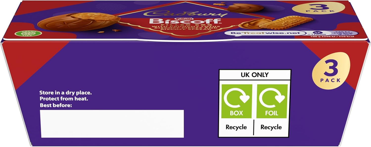 Cadbury Dairy Milk Biscoff Filled Chocolate Egg, Filled With Crunchy Lotus Pieces & Biscoff Spread, Easter Gift, Multipack of 3 x 32 g Eggs (Pack of 1) - Image 3