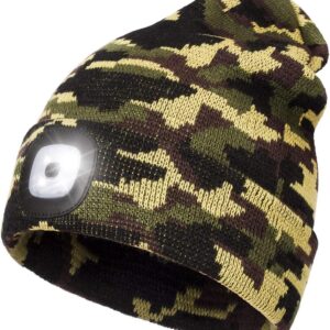 Wmcaps Rechargeable LED Lighted Beanie, Perfect Dad Gifts in Christmas, Stocking Fillers Cap with Light Hands Free Head Torch Unisex Winter Warm Knit Beanie