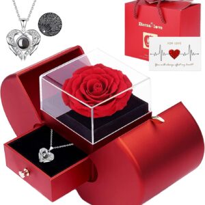 Firestyle Preserved Real Rose Gifts for Women,Mum,Wife,Eternal Flowers Rose with I Love You Necklace in 100 Languages,Gifts for her on Birthday, Anniversary, Valentine’s Day, Mother’s Day, Christmas