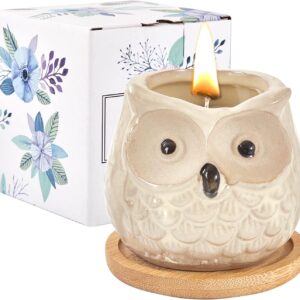 Kinforse Enchanting Owl Scented Candle Gifts for Her – Luxurious Sweet Orange Aromatherapy Candles, Unique Birthday Gifts for Women, Relaxing Bath & Home Set for Best Friends, Wife, Mother