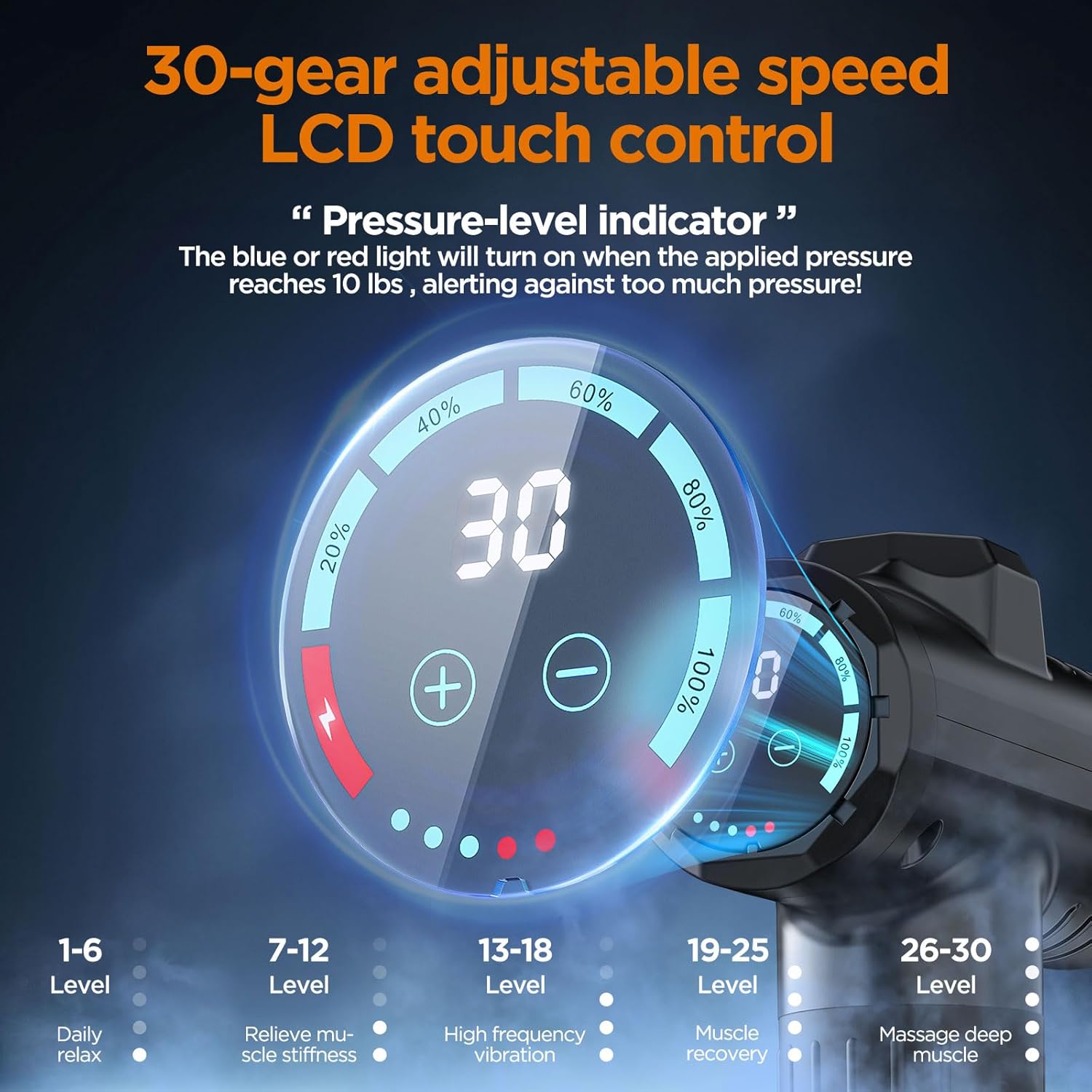 Massage Gun Deep Tissue, Portable Muscle Massage Device with 10 Massage Heads, 2025 Upgraded 30 Speeds Massager with LCD Touch Screen for Body Back Shoulder Muscle Relaxation - Image 5