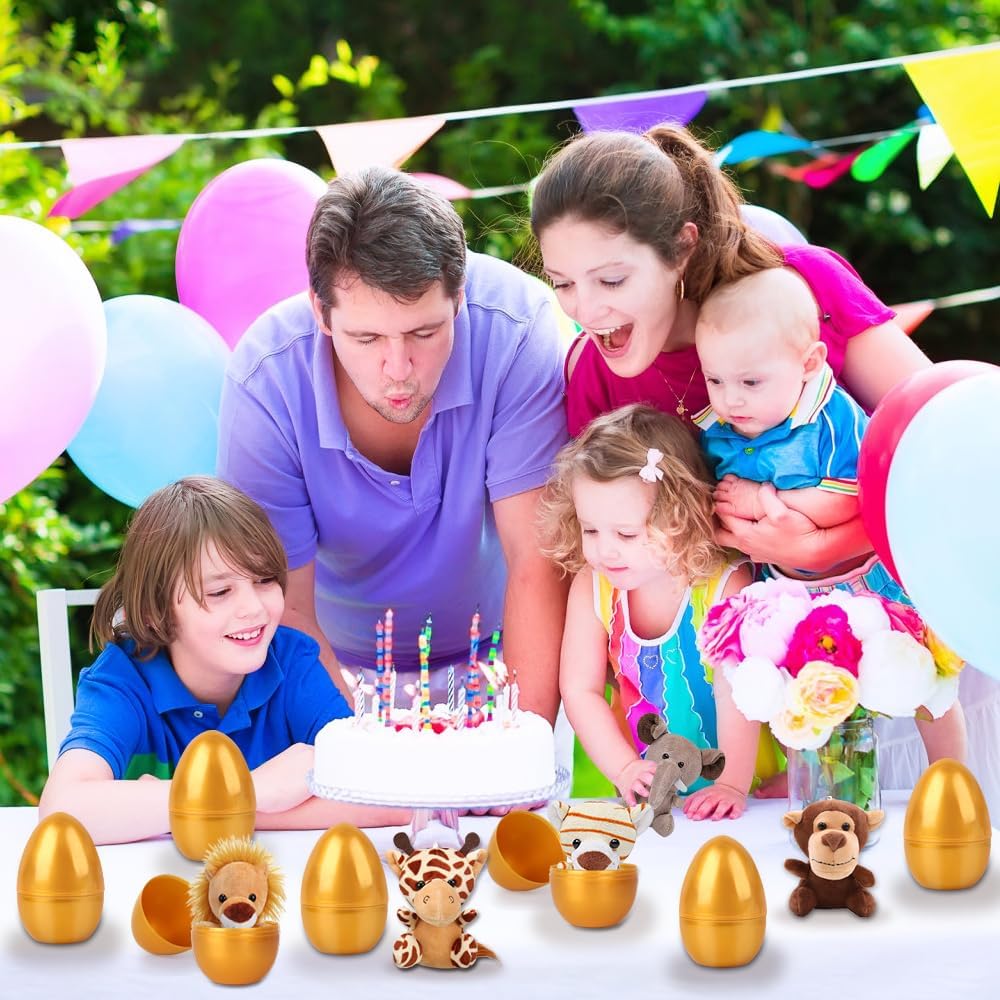 Gold Filled Easter Eggs, 6pcs Cute Animal Plush Toys Prefilled Gold Plastic Easter Egg Surprise Gift for easter Basket Stuffers Party Favors Egg Hunt for Kids - Image 6