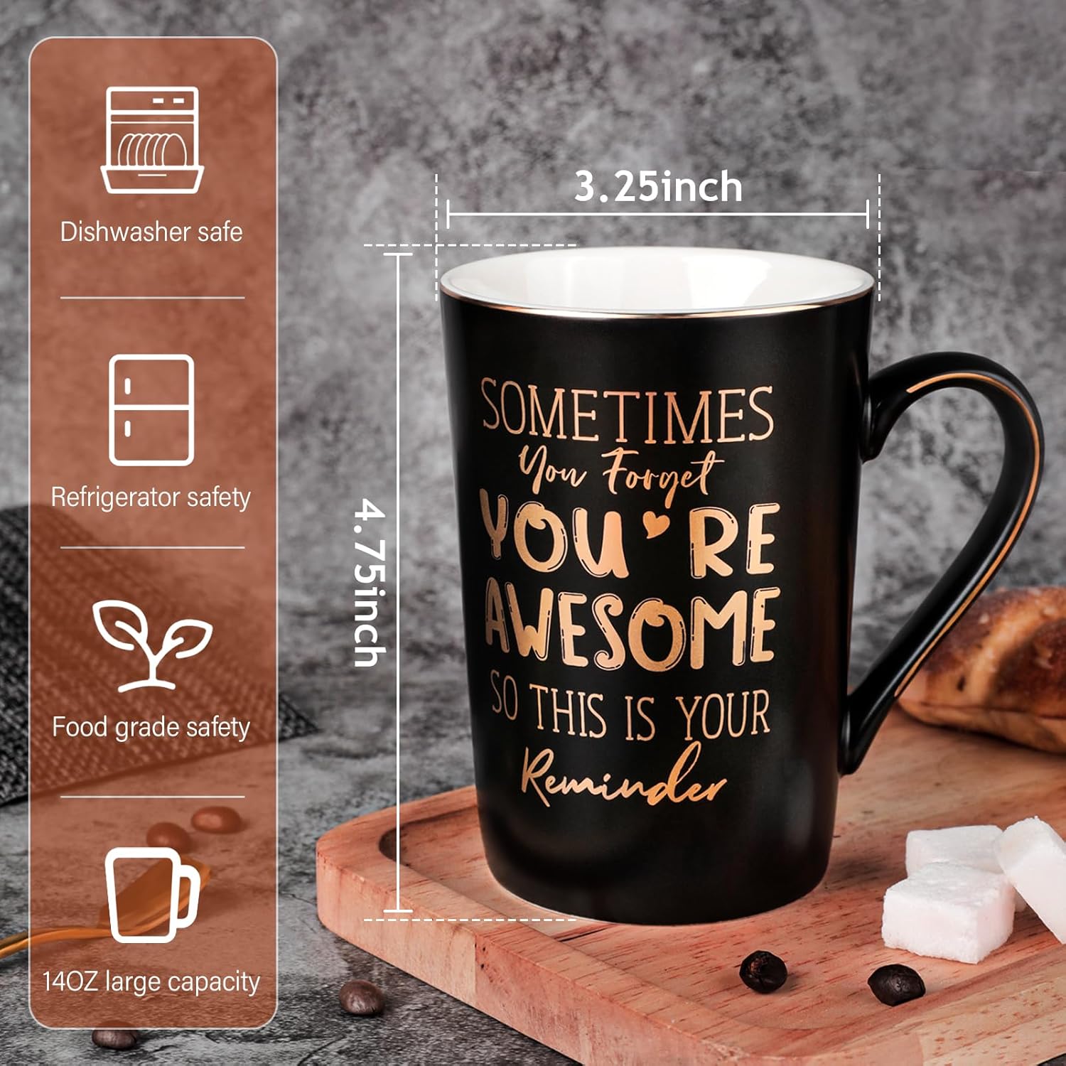 Birthday Thank You Gifts for Men, Sometimes You Forget You're Awesome - 14oz Unique Black Ceramic Inspirational Coffee Mug with Gold Print, Christmas Presents for Friends Husband Employee, Gift Boxed - Image 2