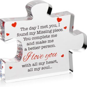 Valentines Gifts for Him, Her – 3.35″x 2.76″ Acrylic Puzzle Stand with Printed Message – Birthday, Wedding for Boyfriend, Girlfriend – I Love You Presents for Husband, Wife