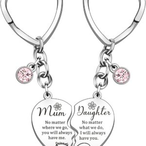 2 Pcs Mother Daughter Heart Matching Keyring Keychain Set Gifts For Mum Mothers Day Birthday Christmas Presents From Daughter