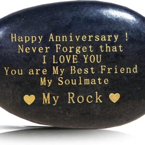 Happy Anniversary Rock Romantic Gifts for Her, Engraved Rock Happy Birthday Gifts I Love You Gifts You are My Rock Gifts Decorative Stones with Red Velvet Bag
