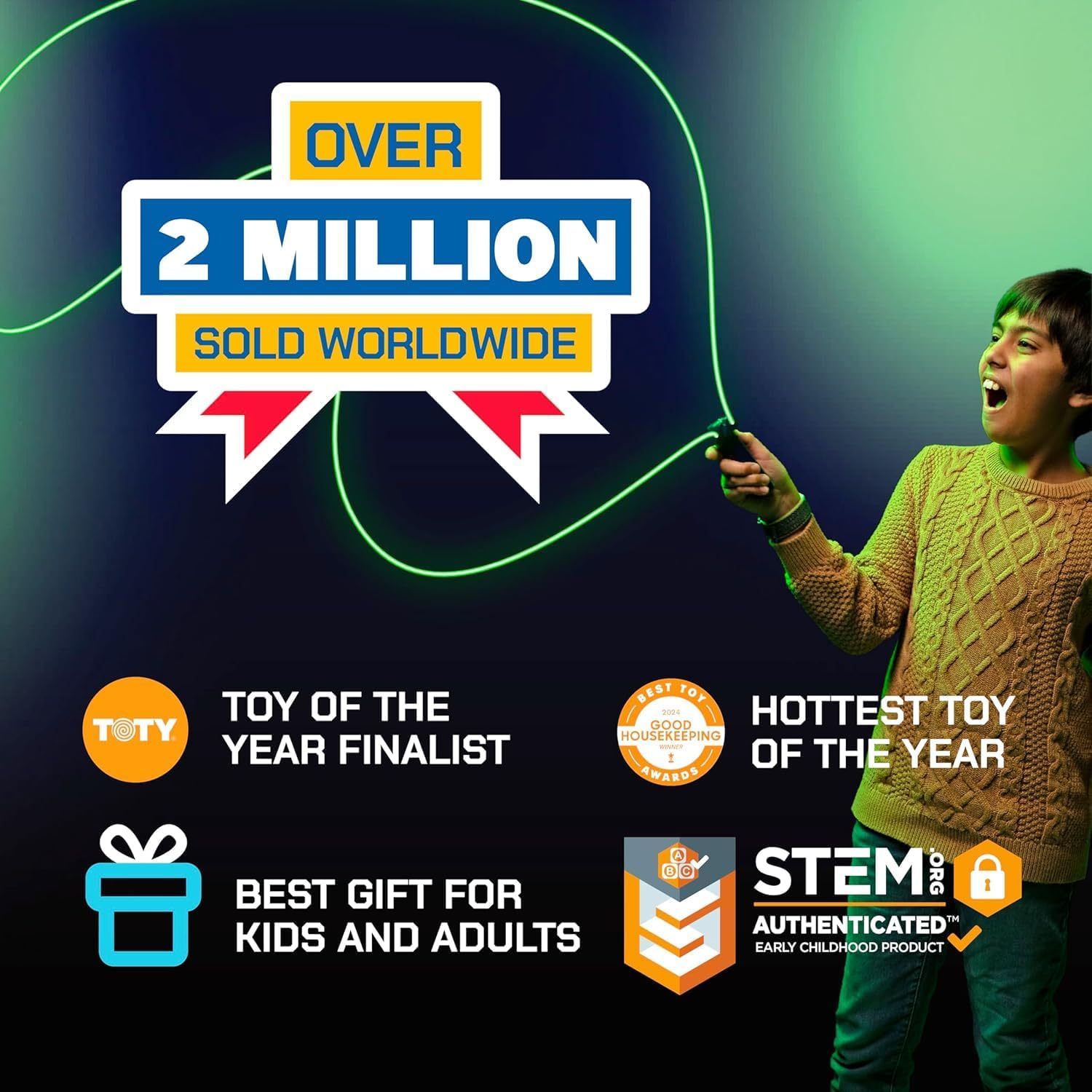 ZipString Luma – Glow in the Dark String Launcher Toy – Viral Outdoor Fidget Toy for Kids & Adults – Cool Rechargeable Toys – Cosmic Green Glow Zip String - Image 5