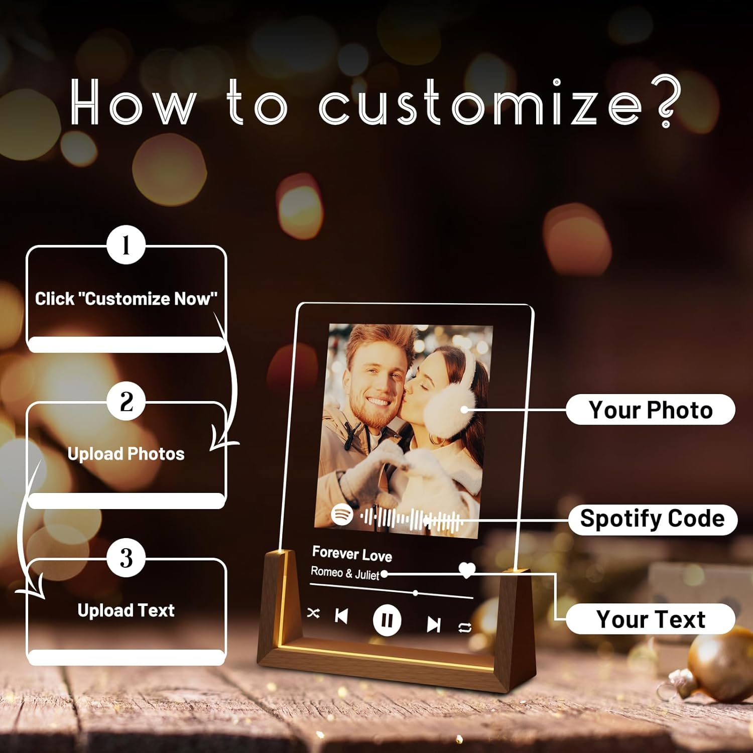 Personalised Spotify Photo Frame - Customised Acrylic Plaque Night Lights, Anniversary Birthday Gifts for Him, Valentines Gifts for Her Girlfriend Boyfriend Couples Husband Wife Women Men - Image 6