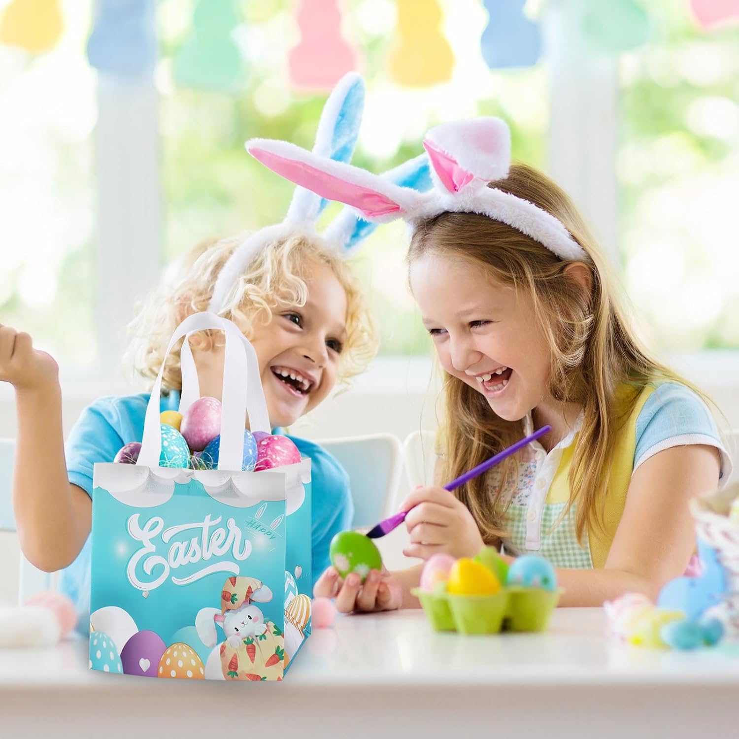4 Pack Easter Gift Bags for Kids, Non-Woven Easter Egg Hunt Bags with Handles, Reusable Easter Basket for Easter Treats, Egg Hunt Party Supplies - Image 4