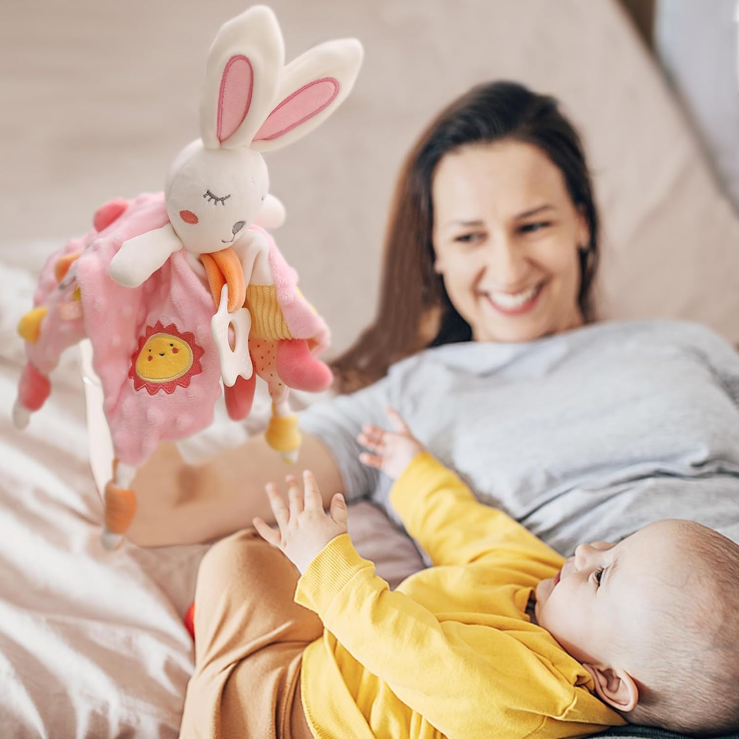 EAQ Baby Comforter, Soft Baby Toys for Newborn Essentials Baby Girl Gift with Taggies Teether,Crinkle Ears and a Soft Rattle -Easter Gift - Image 3