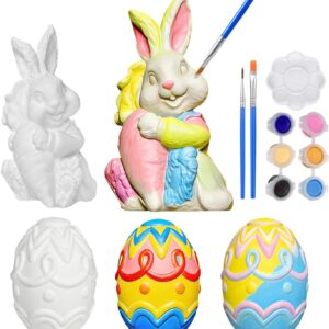 Ptesuply 6PC Paint Your Own Plaster Easter Crafts Kits, DIY Easter Eggs Bunny Painting Kit, Easter Gifts for Kids, Easter Basket Stuffers Family Party Activity Decorations (Set of 2)