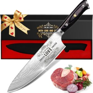 Valentines Chef Knife Gifts for Him, Boyfriend Husband Valentines Day Gifts, I Love You Gifts for Mens, High Carbon German Stainless Steel Kitchen Knife, Presents for Anniversary Birthday