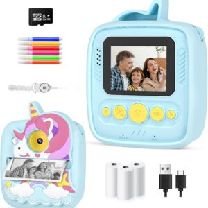 Kids Camera Instant Print,Birthday presents gifts for 3 4 5 6 7 8 9 Year Old Boys Girls,48MP & 1080P HD Kids Digital Camera with 32GB SD Card & 3 Rolls Paper
