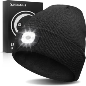 Hinshark Gifts for Men Beanie Hat with LED Light, Rechargeable Mens Stocking Fillers Beanie Hat, Secret Santa Gifts for Men Gifts for Dad for Him